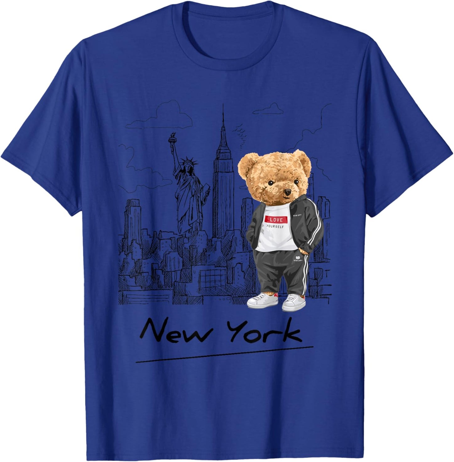 Cool New York City Teddy Bear Illustration Graphic Designs T-Shirt - T-Shirt | Royal