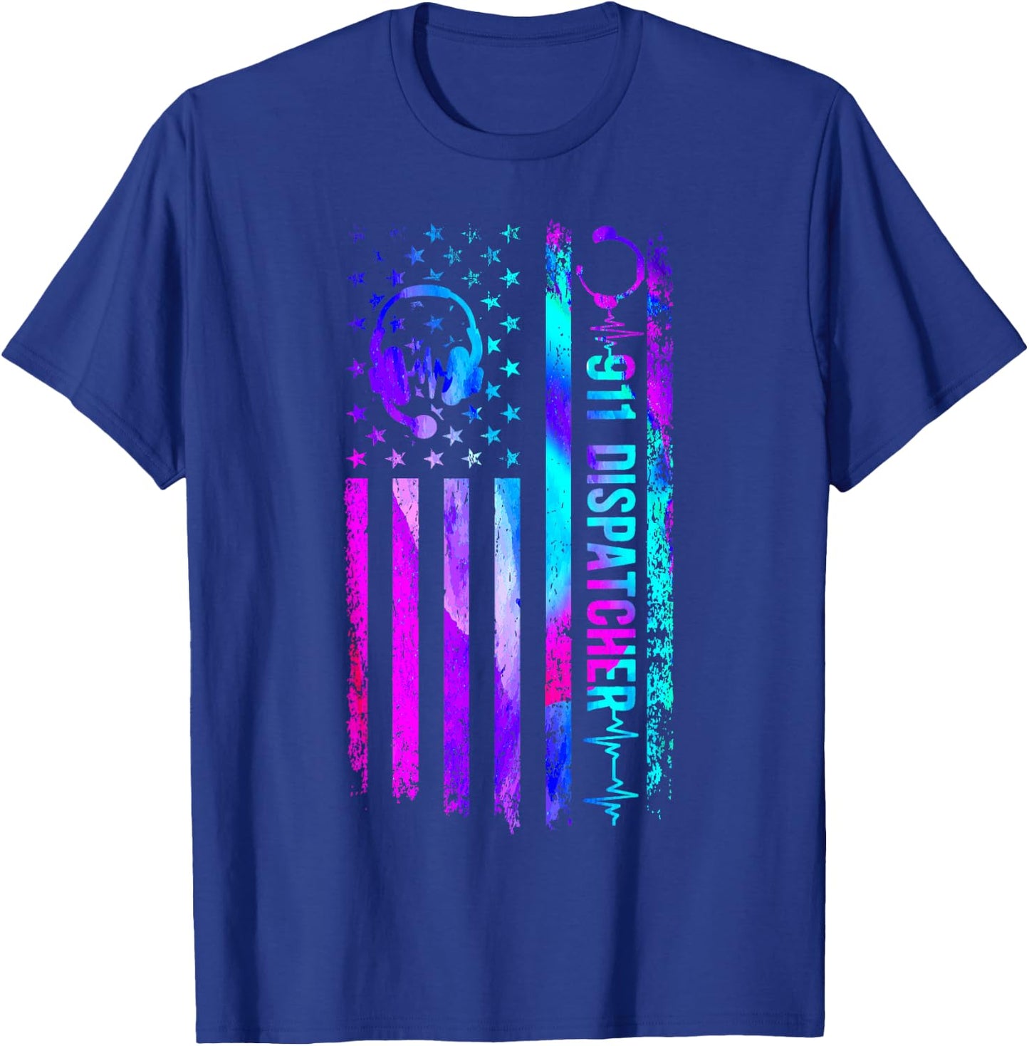 911 Dispatcher Thin Gold Yellow Line American Flag 911 T-Shirt - T-Shirt | Royal