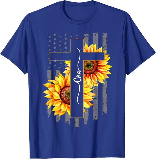 Nurse CNA Jesus Cross Sunflower 4th Of July Women's T-Shirt - T-Shirt | Royal