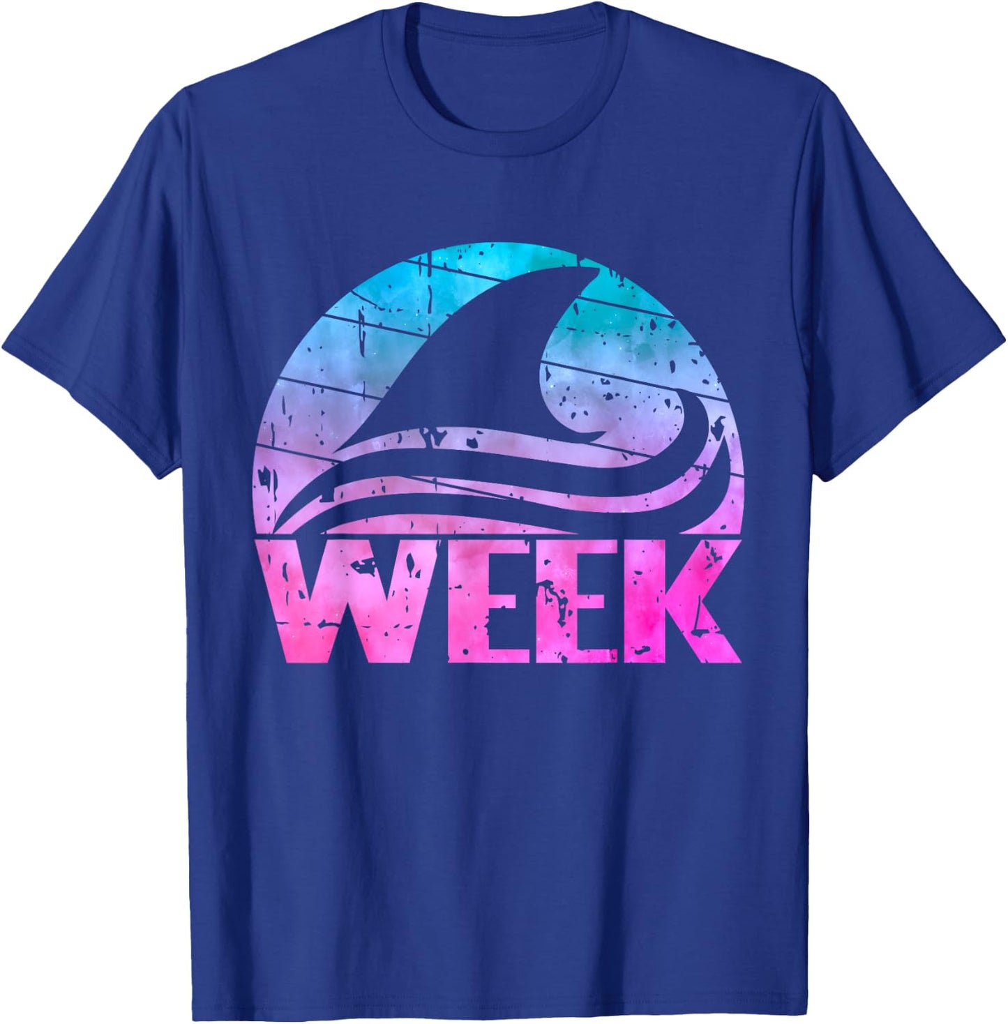 Retro Shark Fin Week 2024 Shark Lover Ocean Wildlife Tie Dye T-Shirt - T-Shirt | Royal