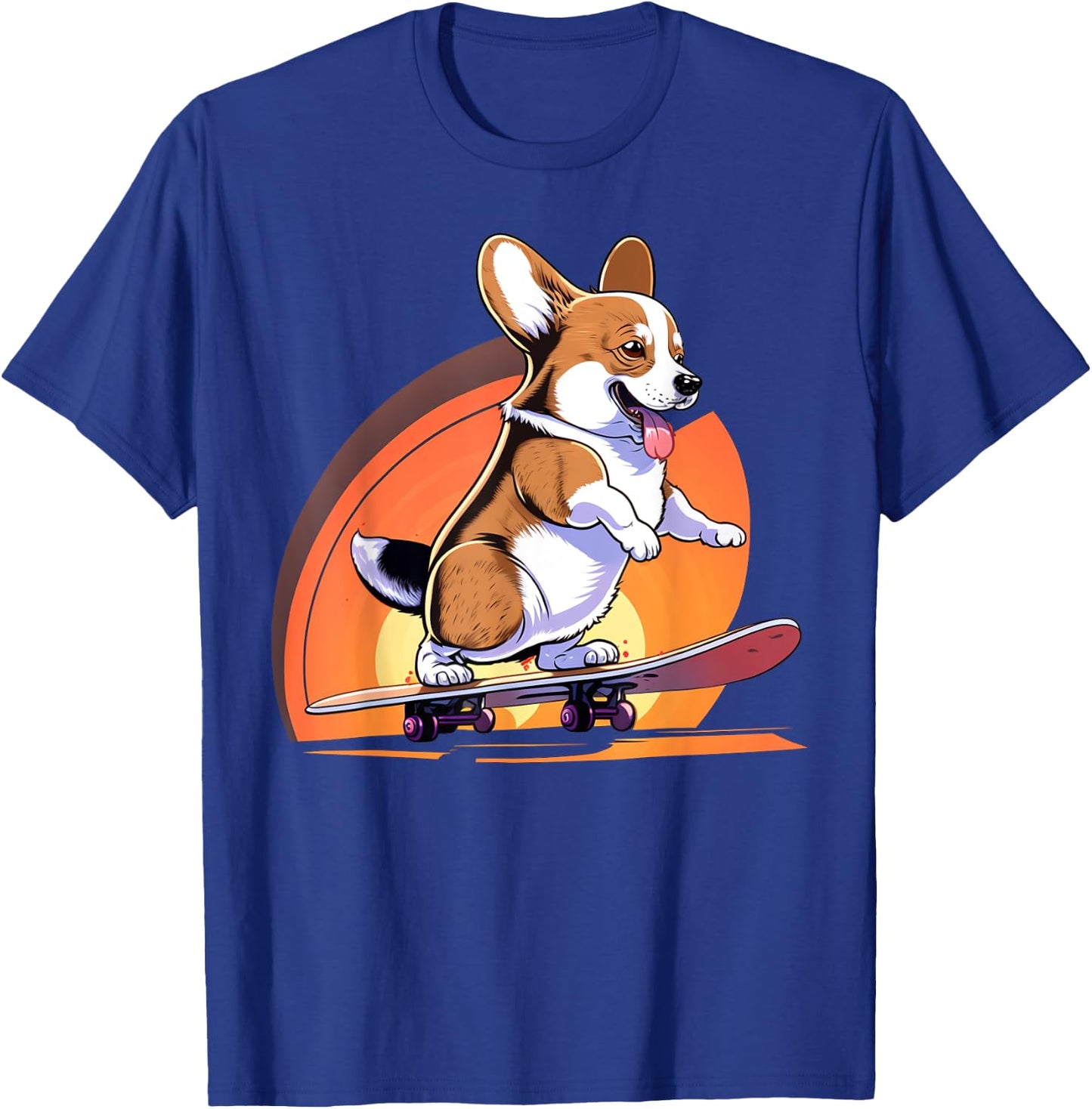Awesome Rad Animals Kids & Adults Black Corgi Skateboarding T-Shirt - T-Shirt | Royal