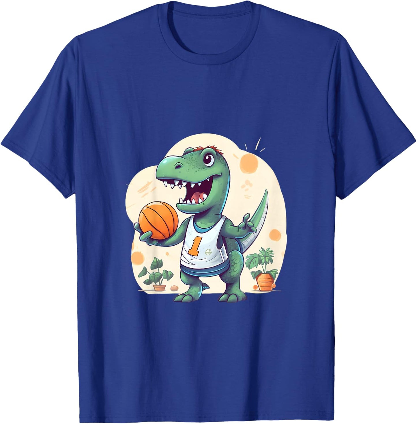 Kids Boy Dinosaur T Rex Playing Basketball T-Shirt - T-Shirt | Royal