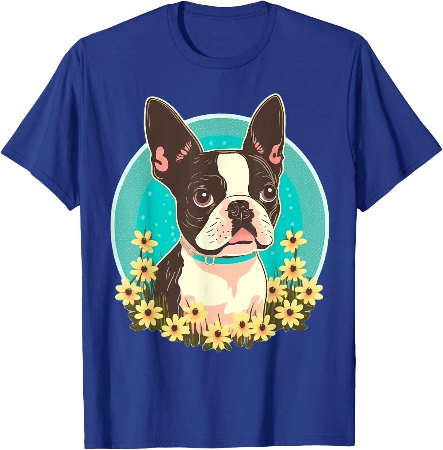 Cute Boston Terrier Dog on Boston Terrier Lover T-Shirt - T-Shirt | Royal