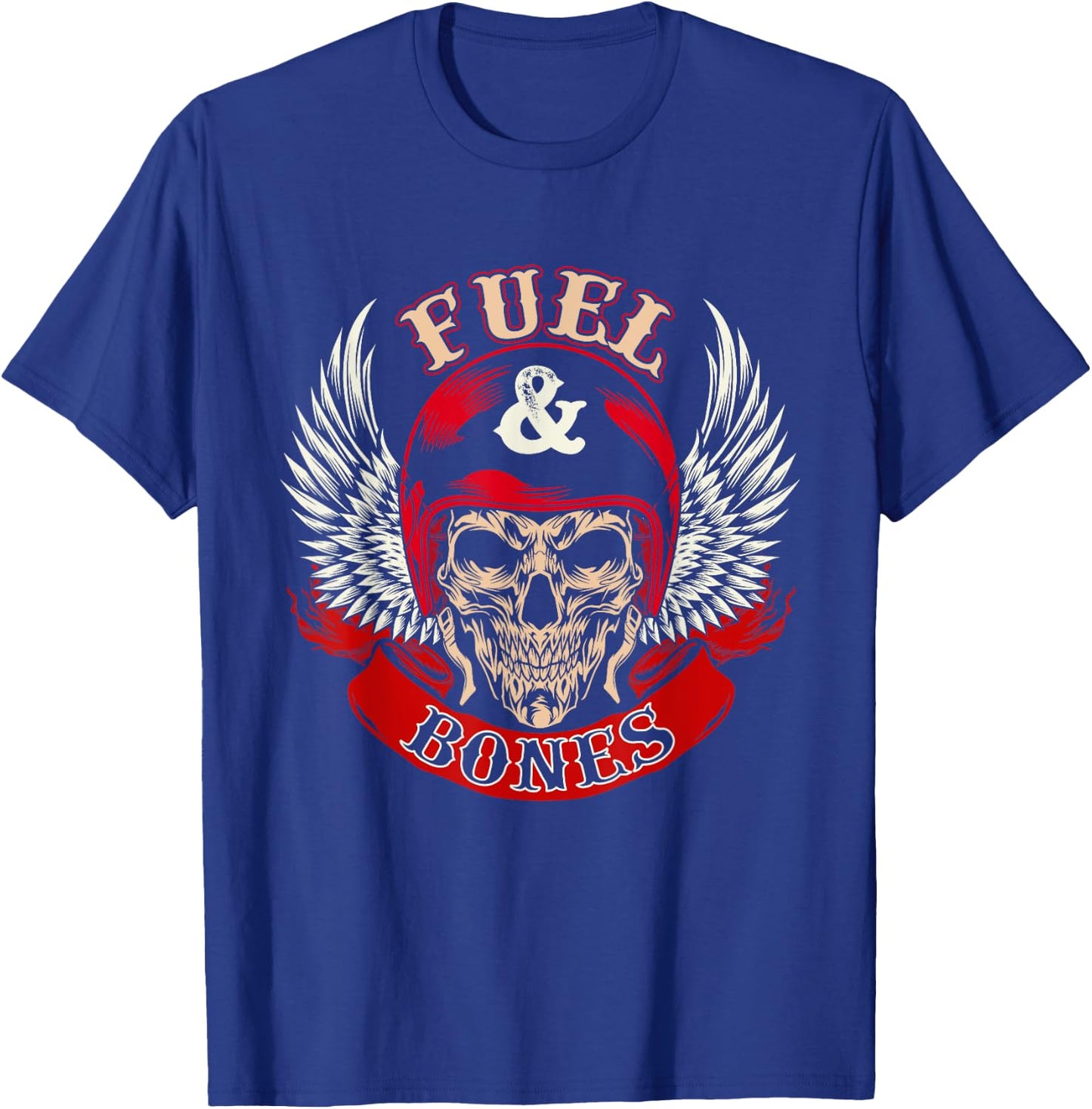 Fuel & Bones - Skull Biker Motorcycle Rider Motorbike Riding T-Shirt - T-Shirt | Royal