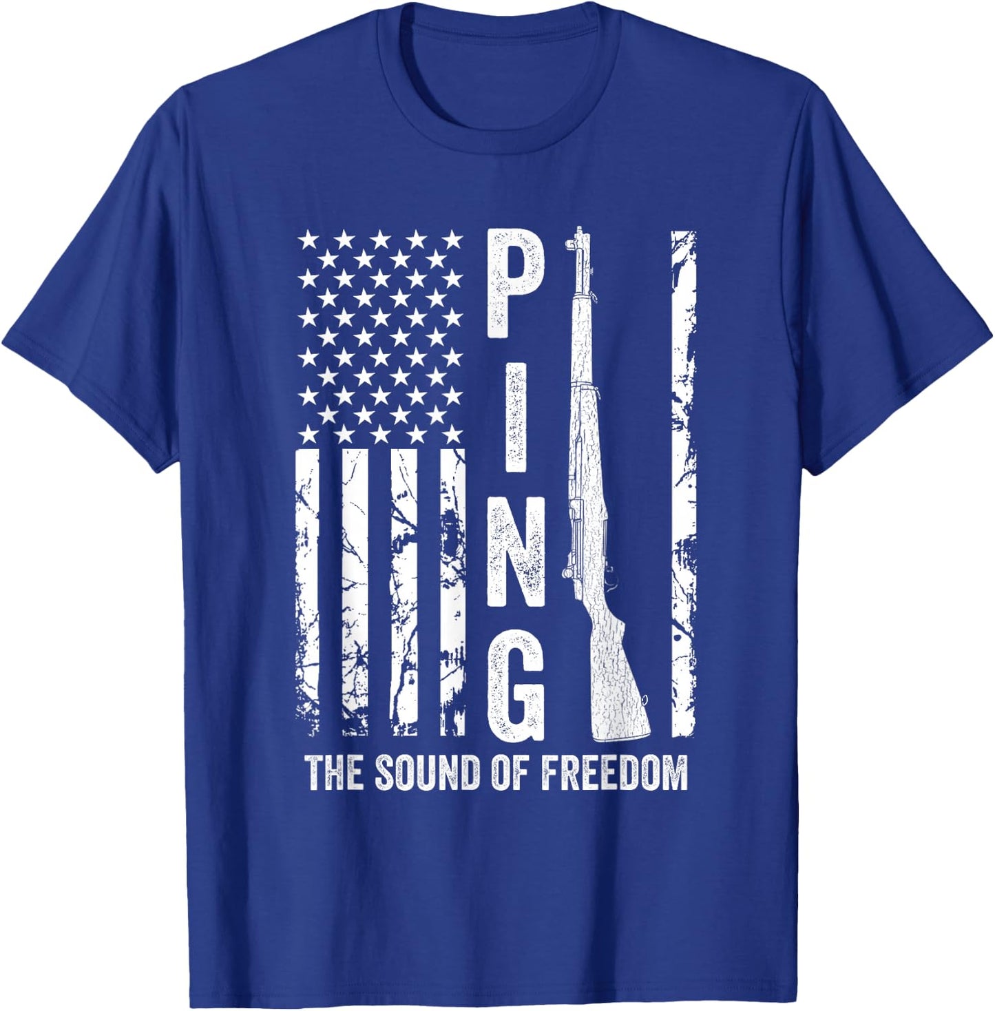 M1 Garand Rifle Ping The Sound of Freedom USA Flag Funny WW2 T-Shirt - T-Shirt | Royal