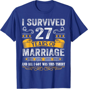 27th Wedding Anniversary shirt Couples Husband Wife 27 Years T-Shirt - T-Shirt | Royal