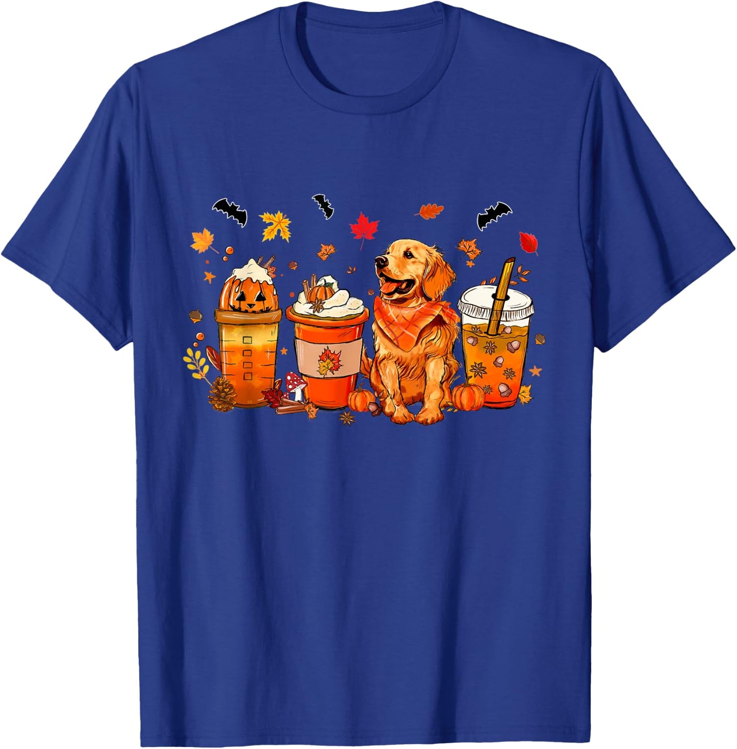 Golden Retriever Pumpkin Spice Coffee Latte Warm Fall Autumn T-Shirt - T-Shirt | Royal