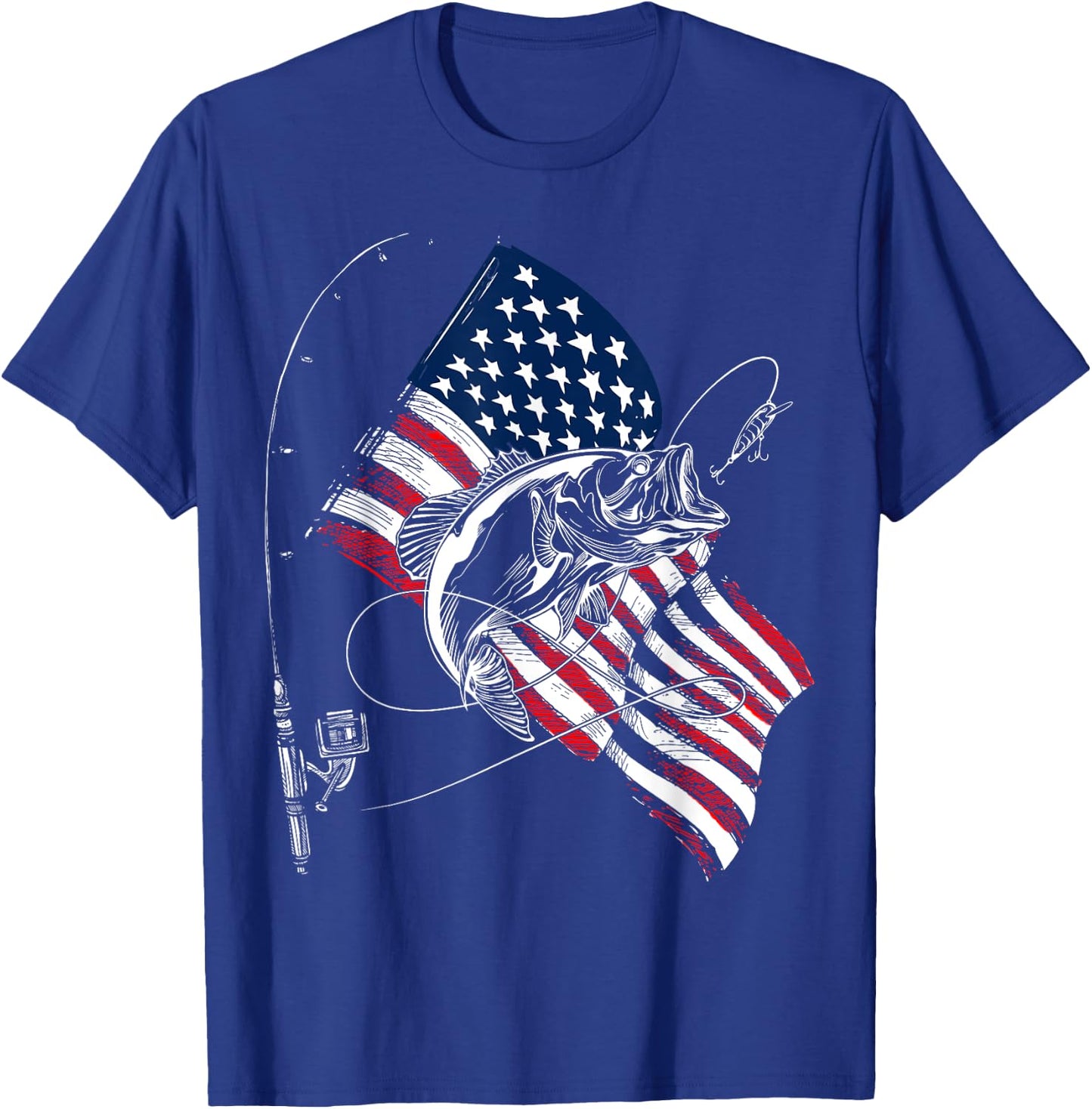 Fishing American Flag 4th Of July Fisherman Bass T-Shirt - T-Shirt | Royal