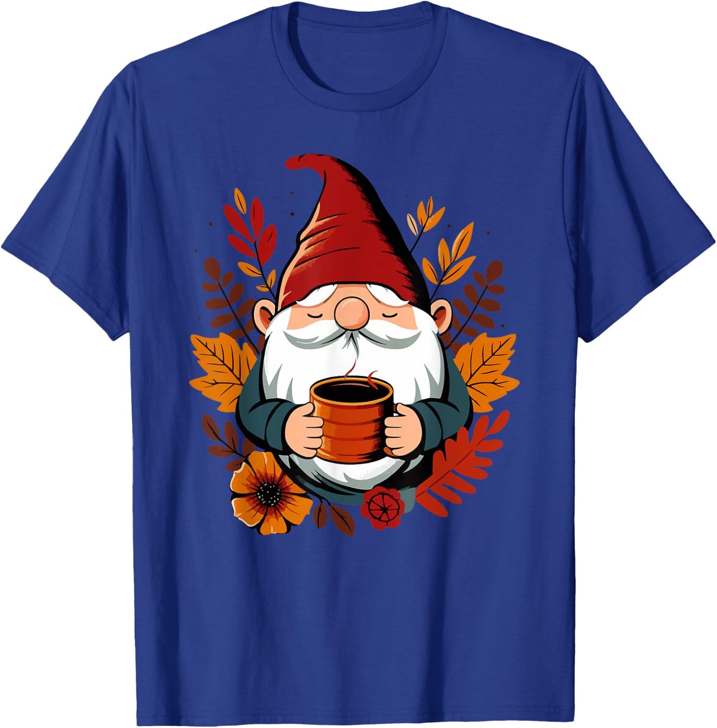 Fall Gnome with coffee cup T-Shirt - T-Shirt | Royal