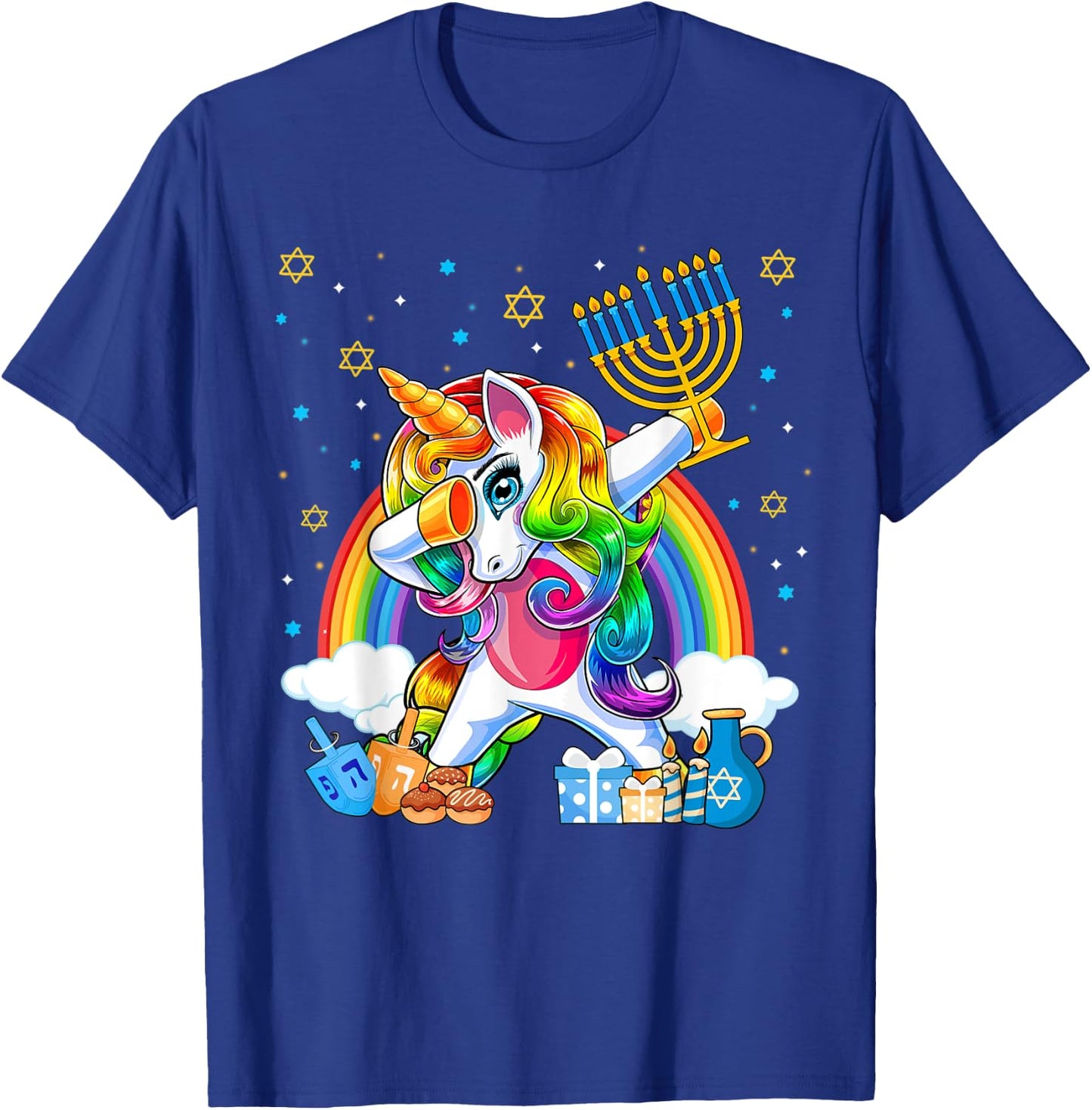 Happy Hanukkah Dabbing Unicorn Girls Chanukah Jewish T-Shirt - T-Shirt | Royal