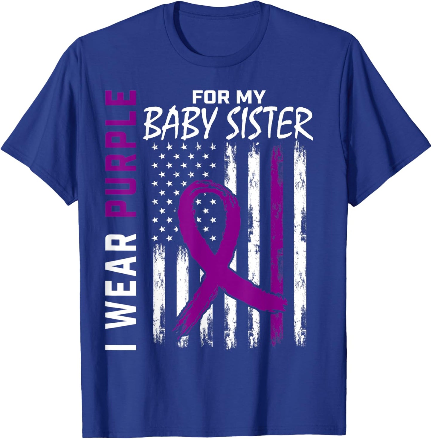 I Wear Purple For My Baby Sister Lupus Awareness USA Flag Kids Men T-Shirt - T-Shirt | Royal