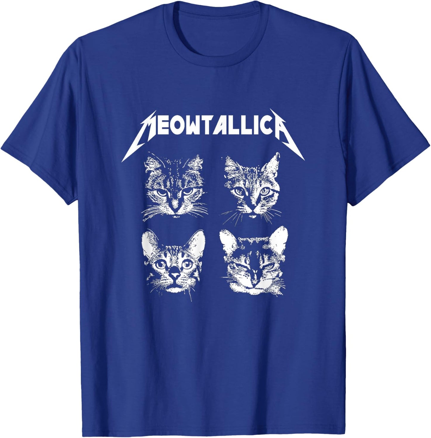 Meowtallica Black White Funny Parody Band Cat Kitten Lover T-Shirt - T-Shirt | Royal