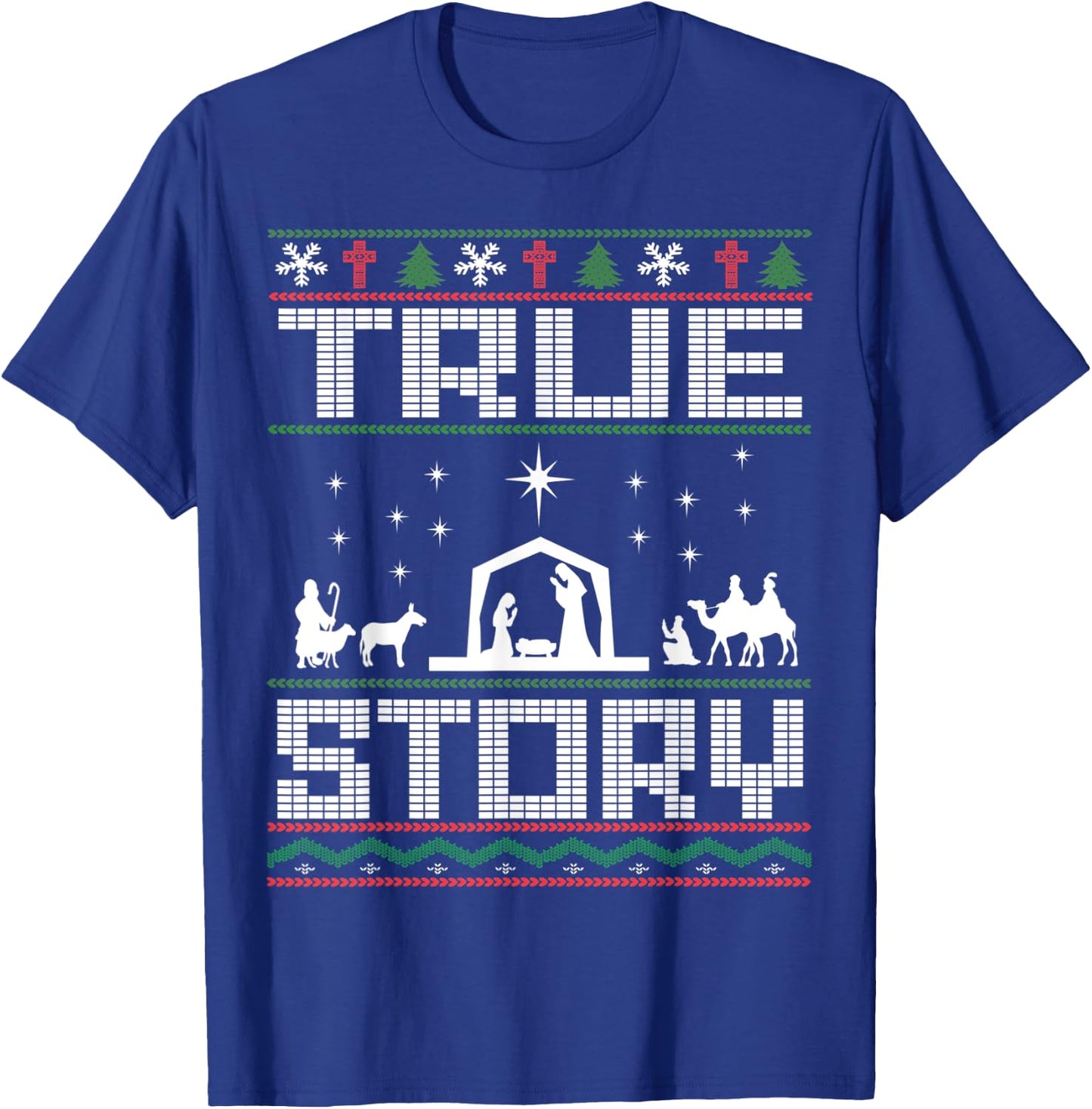 Jesus Nativity Scene Ugly Sweater Christmas Story Christian T-Shirt - T-Shirt | Royal