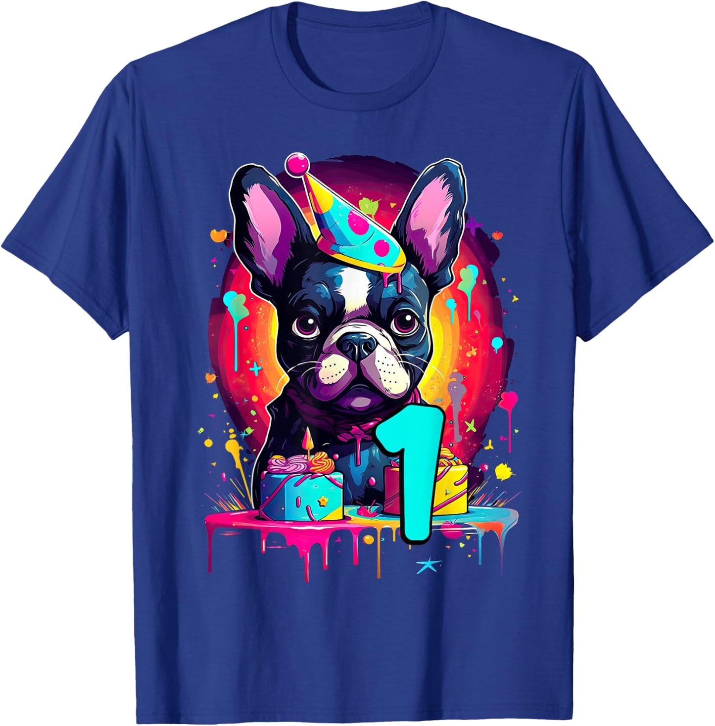 French Bulldog Dog 1st Birthday Themed Party 1 Years Old Men Women Girls Kids T-Shirt - T-Shirt | Royal