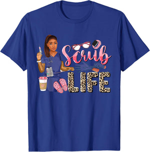 Scrub Life African American Women Leopard Nurse Clothing T-Shirt - T-Shirt | Royal