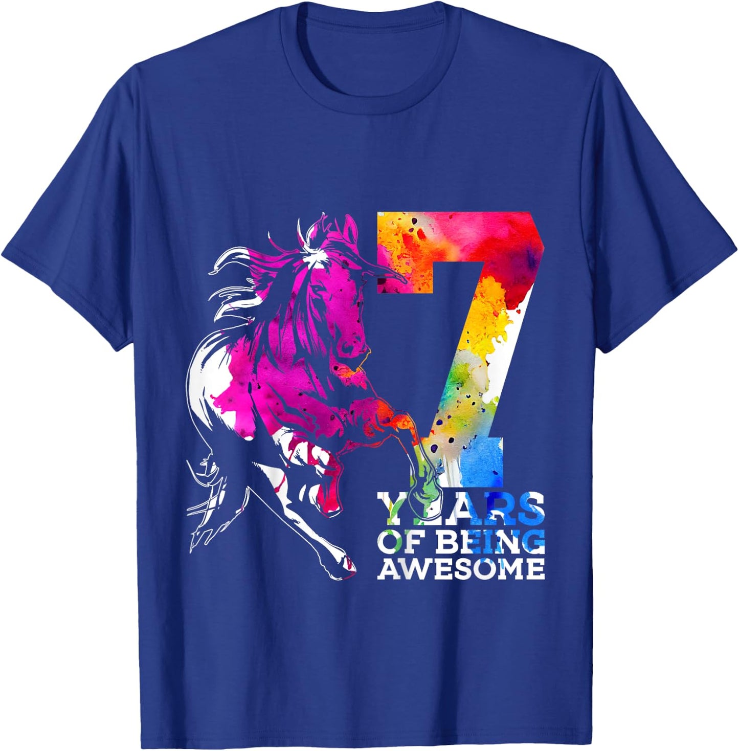 Horse 7 YEARS OF BEING AWESOME RIDING 7TH BIRTHDAY T-Shirt - T-Shirt | Royal