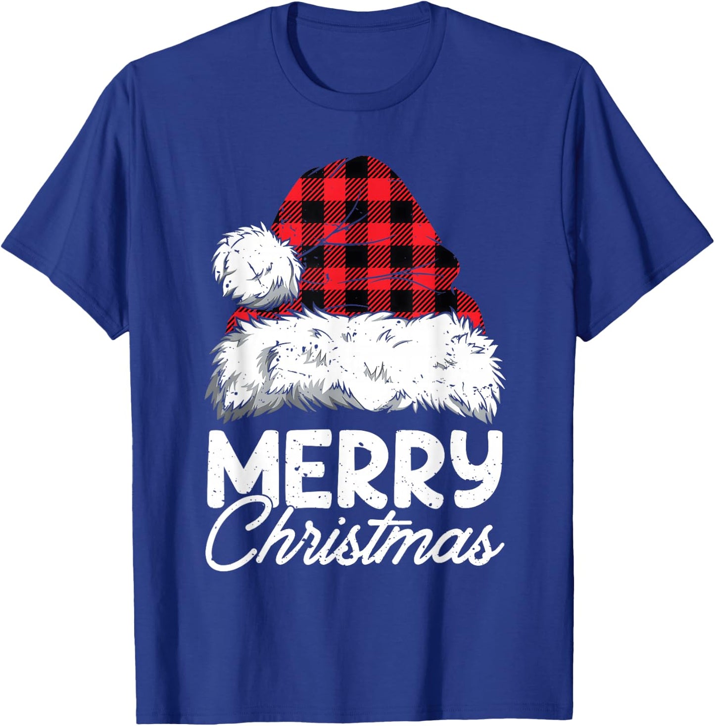 Merry Christmas Buffalo Plaid Red Santa Hat Xmas Pajamas T-Shirt - T-Shirt | Royal