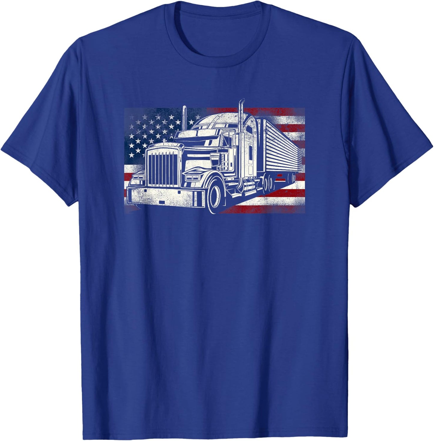 Trucker Truck Driver American Usa Flag Vintage T-Shirt - T-Shirt | Royal