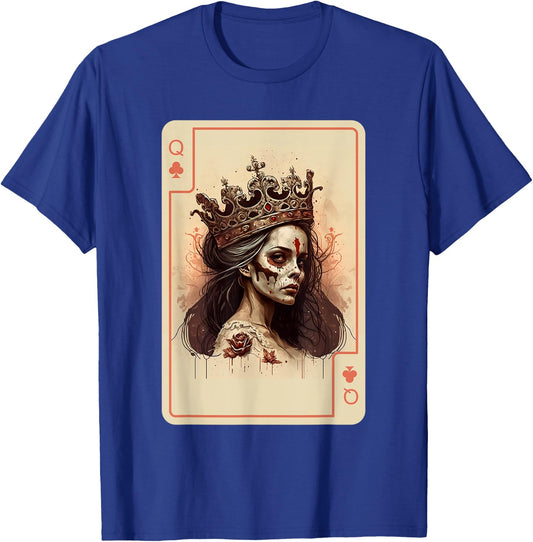 Gothic Halloween Card Game Creepy Poker Cards Queen of Clubs T-Shirt - T-Shirt | Royal