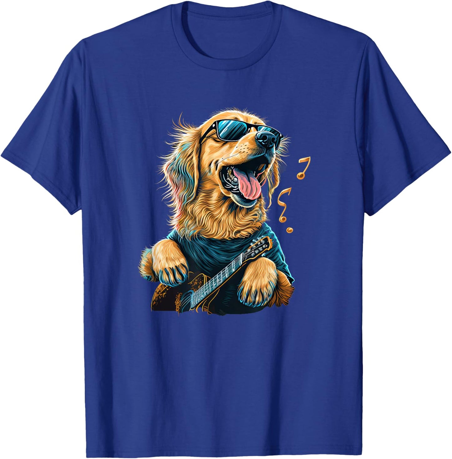 Funny Golden Retriever Rock & Roll music guitar T-Shirt - T-Shirt | Royal