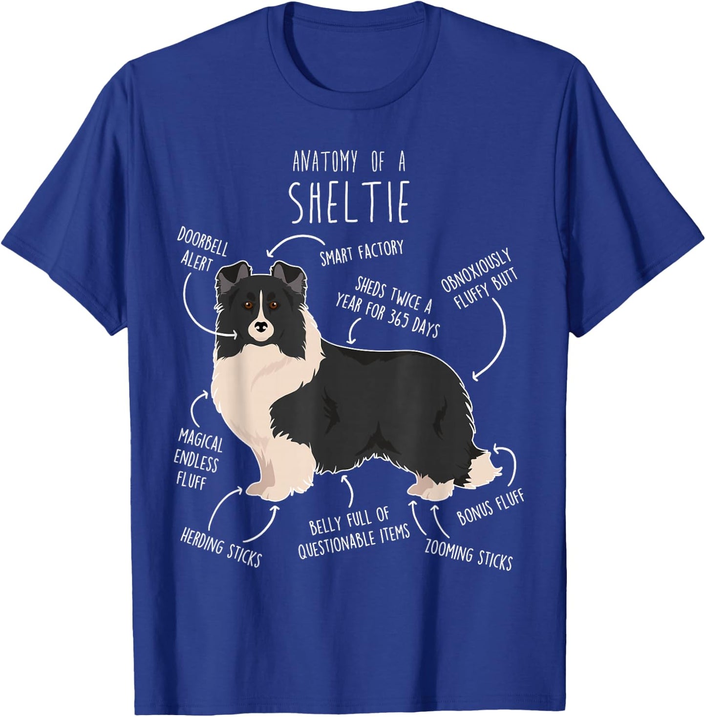 Bi Black Sheltie Shetland Sheepdog Anatomy, Funny Cute Pet Men Women Girls Kids T-Shirt - T-Shirt | Royal