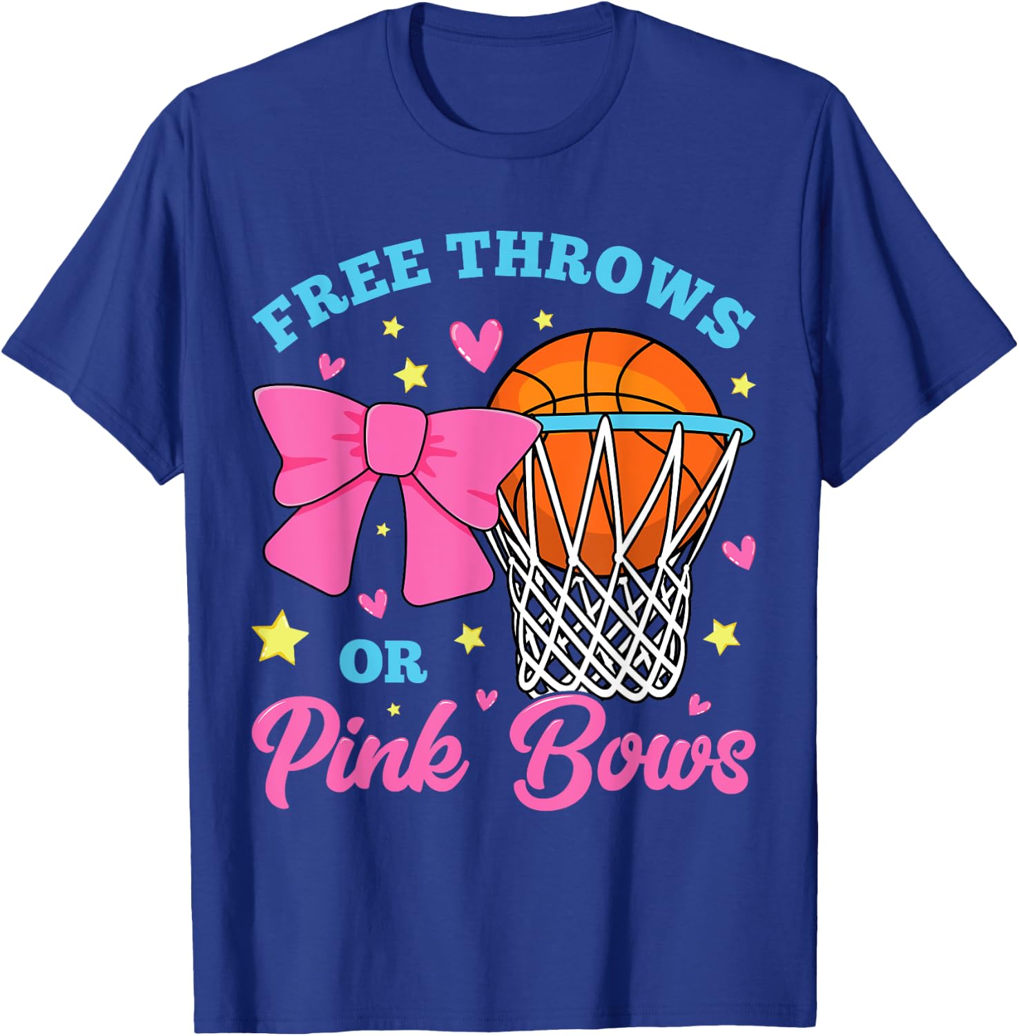 Free Throws or Pink Bows Pregnancy Pink Blue Gender Reveal T-Shirt - T-Shirt | Royal