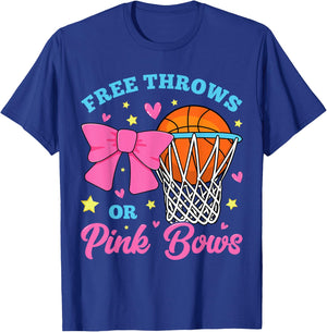 Free Throws or Pink Bows Pregnancy Pink Blue Gender Reveal T-Shirt - T-Shirt | Royal
