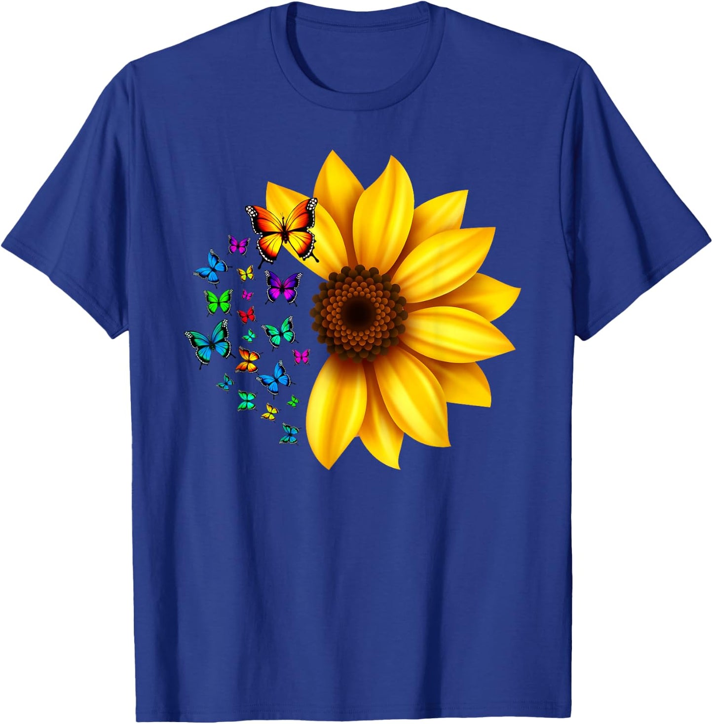 Sunflower Butterflies Design T-Shirt - T-Shirt | Royal
