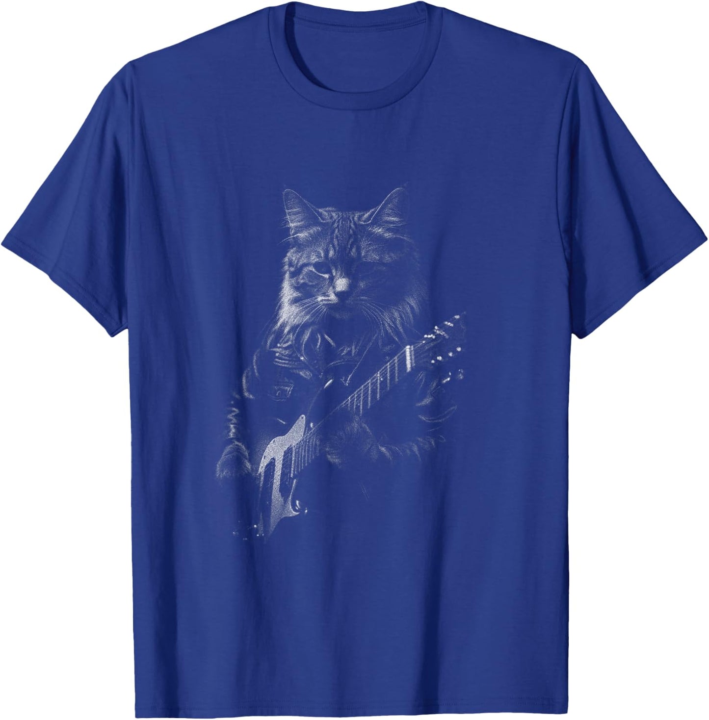 Rock And Roll Band Rock Cat Playing Guitar Funny Guitar Cat T-Shirt - T-Shirt | Royal