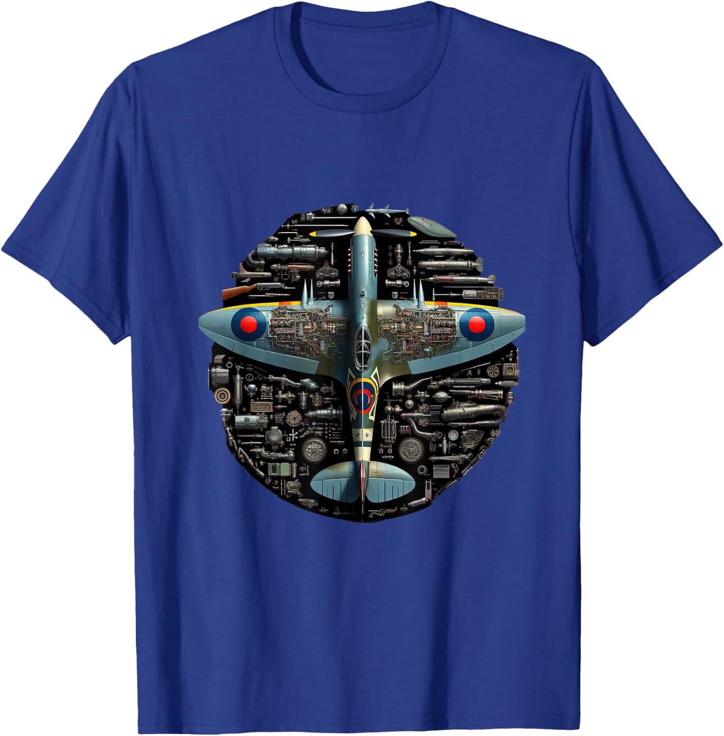 WW2 Warplane Spitfire Anatomy Assembly Parts Blueprint T-Shirt - T-Shirt | Royal
