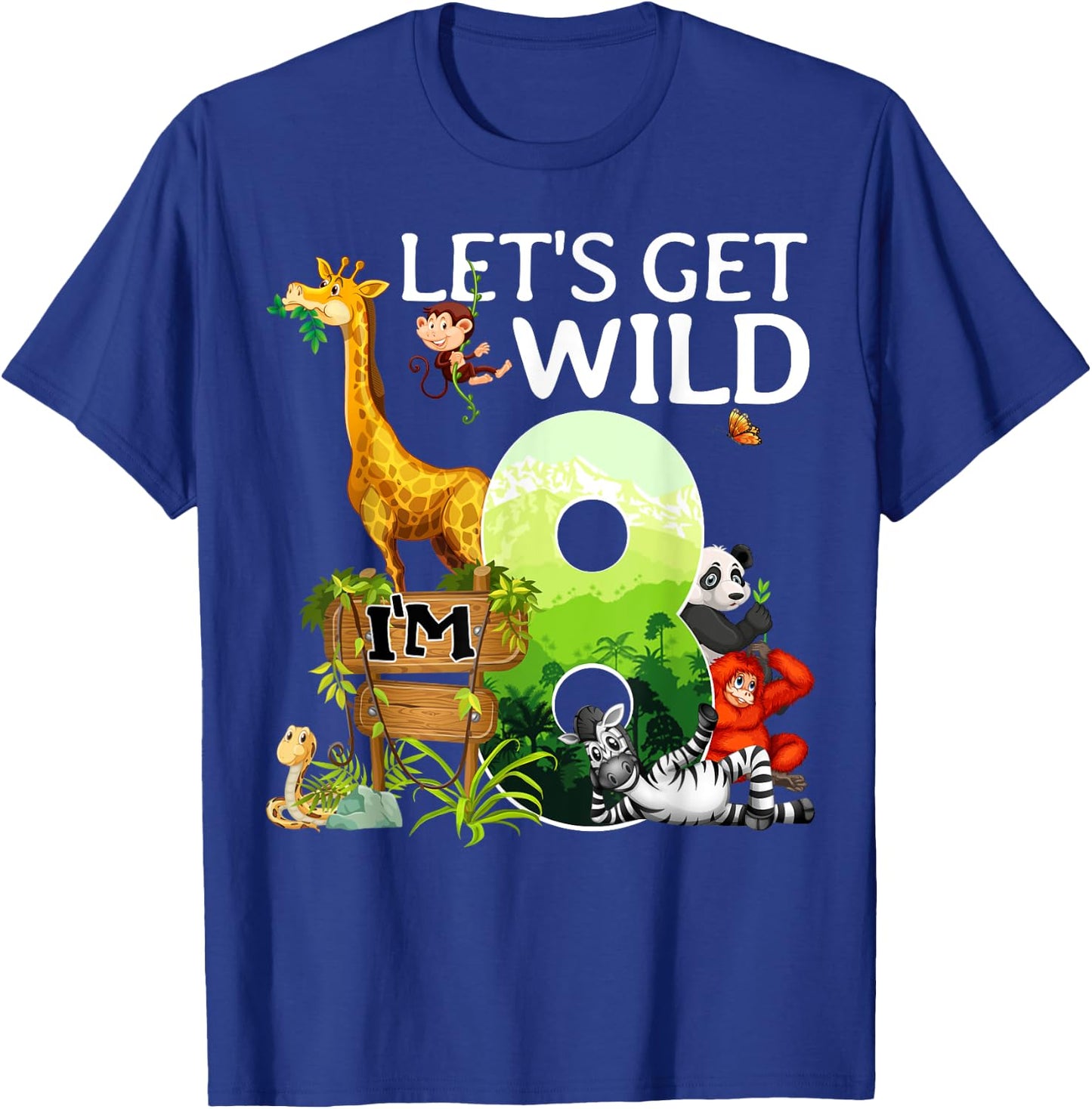 8th Birthday Boys Girls 8 Years Old Safari Jungle Animal Zoo T-Shirt - T-Shirt | Royal