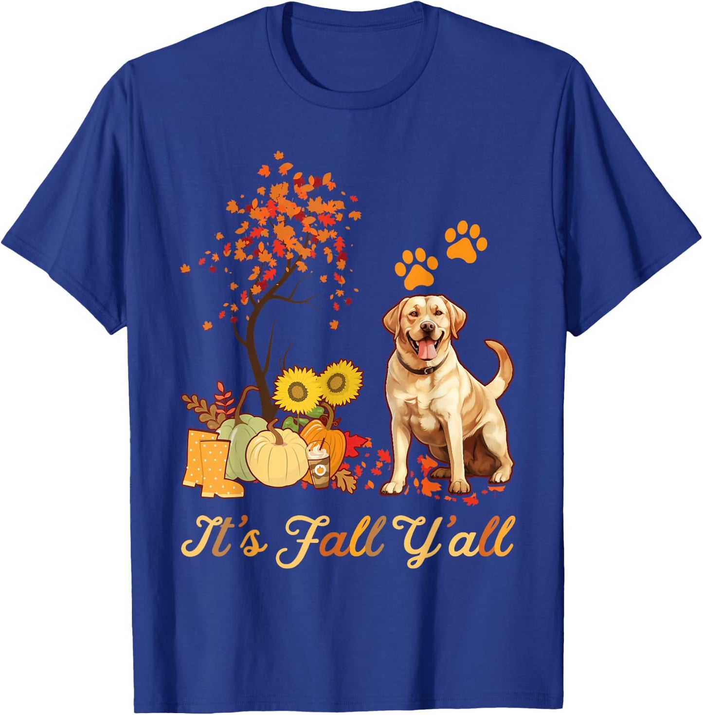 Labrador Retriever Fall Autumn Leaf Maple Tree Thanksgiving T-Shirt - T-Shirt | Royal