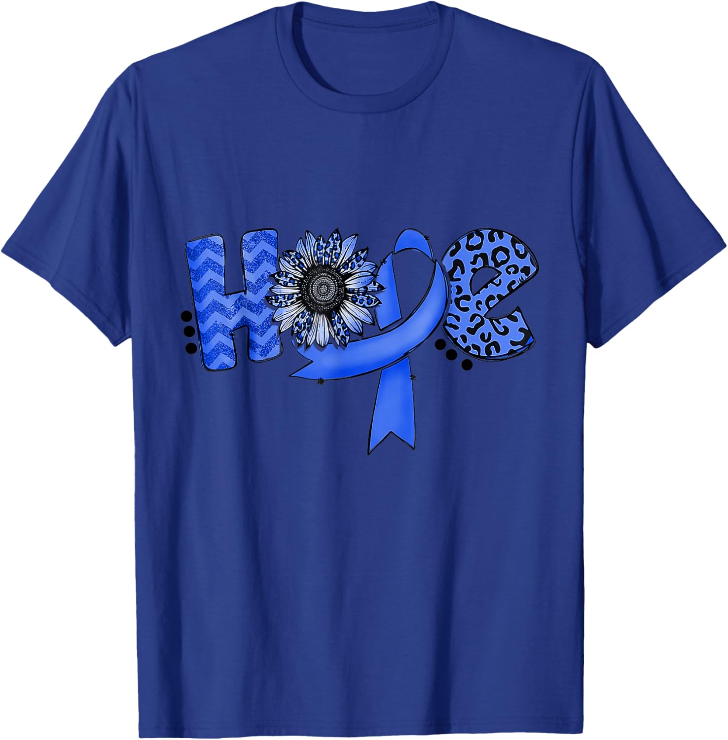 Hope Blue Ribbon Sunflower Colorectal Colon Cancer Awareness T-Shirt - T-Shirt | Royal