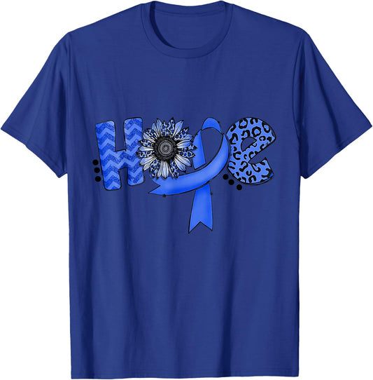 Hope Blue Ribbon Sunflower Colorectal Colon Cancer Awareness T-Shirt - T-Shirt | Royal