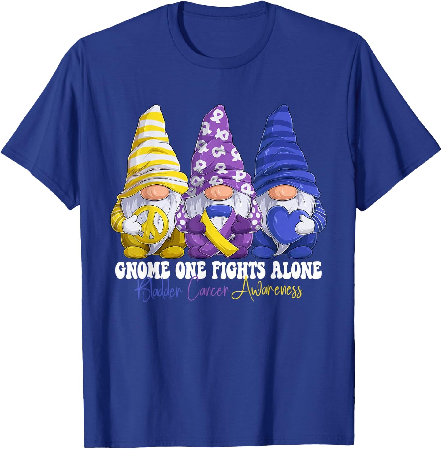 Funny Gnomies Bladder Cancer Awareness Month Purple Ribbon T-Shirt - T-Shirt | Royal