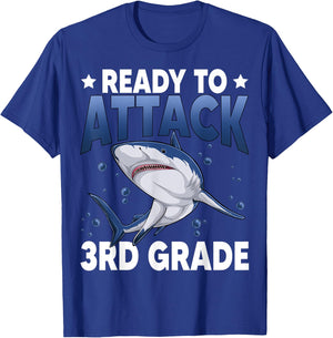 Ready To Attack 3rd Grade Shark Third Grade Teacher Student Men Women Girls Kids T-Shirt - T-Shirt | Royal