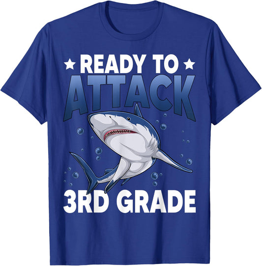 Ready To Attack 3rd Grade Shark Third Grade Teacher Student Men Women Girls Kids T-Shirt - T-Shirt | Royal
