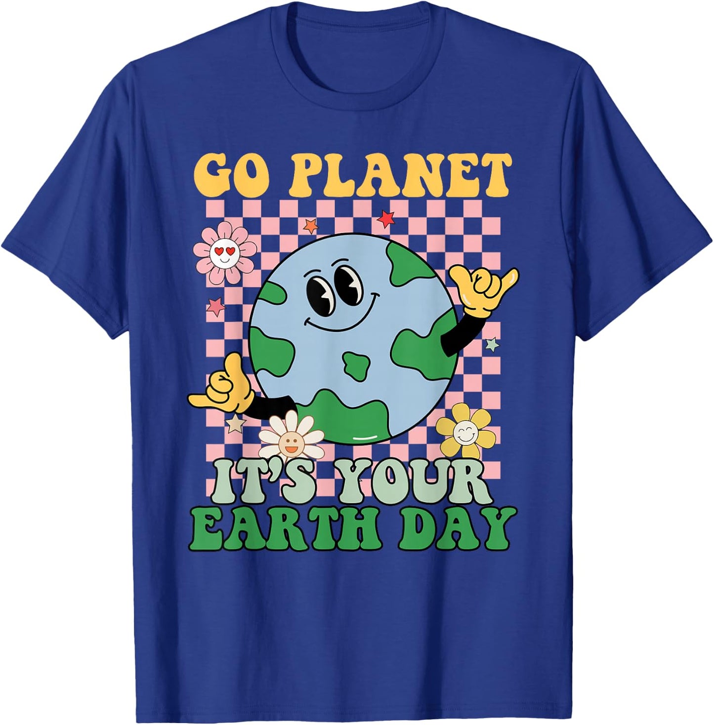 Go Planet Its Your Earth Day Peace Groovy Kids Boys Girls T-Shirt - T-Shirt | Royal