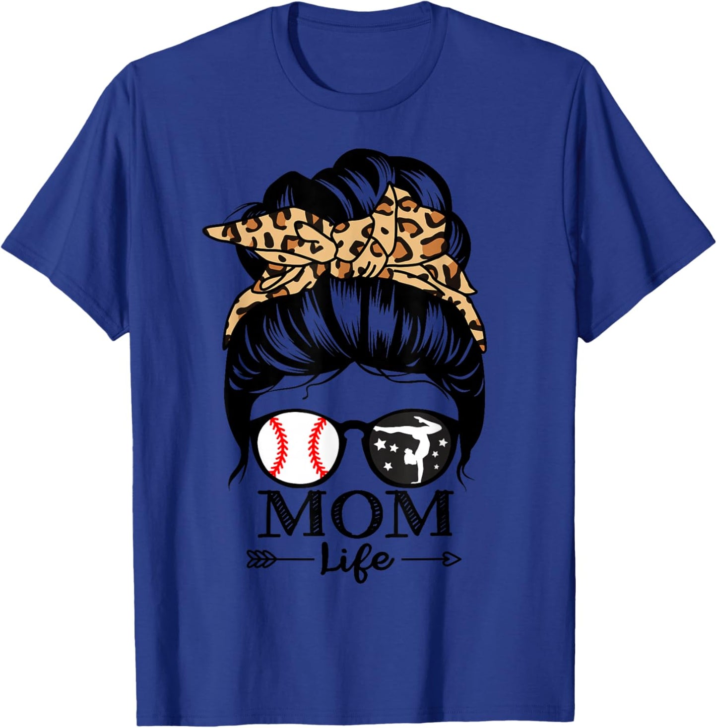 Mom Life Messy Bun Hair Funny Baseball Gymnastics Mom T-Shirt - T-Shirt | Royal
