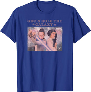 Star Wars Rey & Leia Girls Rule The Galaxy Portrait T-Shirt - T-Shirt | Royal