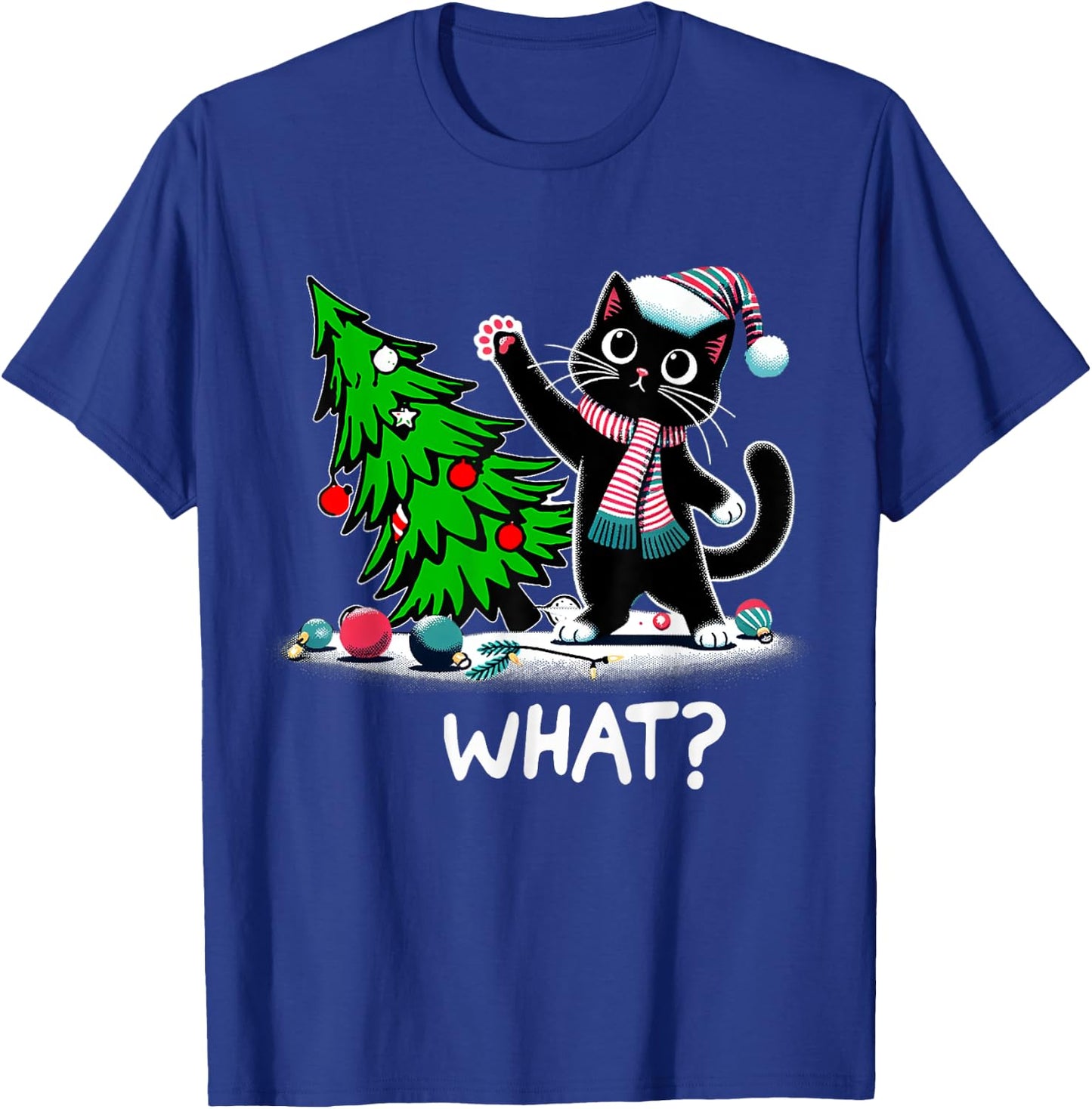 Black Cats Lovers Funny Black Cat Christmas Tree Lights What Men Women Kids T-Shirt - T-Shirt | Royal