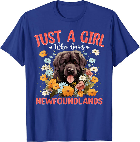 Just A Girl Who Loves Newfoundland Dog Women and Girls T-Shirt - T-Shirt | Royal