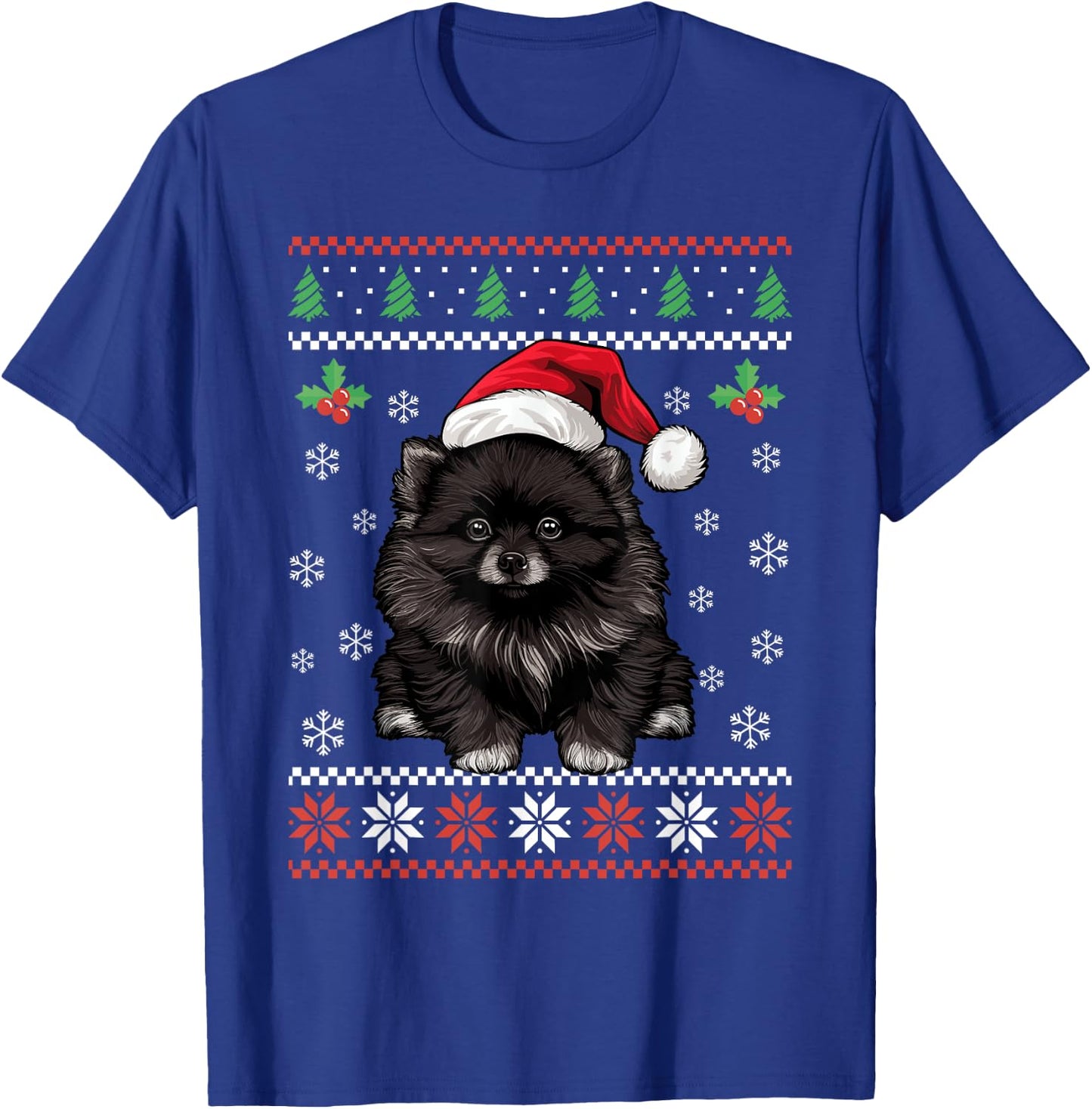 Black Pomeranian Ugly Christmas Sweater Xmas For Adults Kids T-Shirt - T-Shirt | Royal