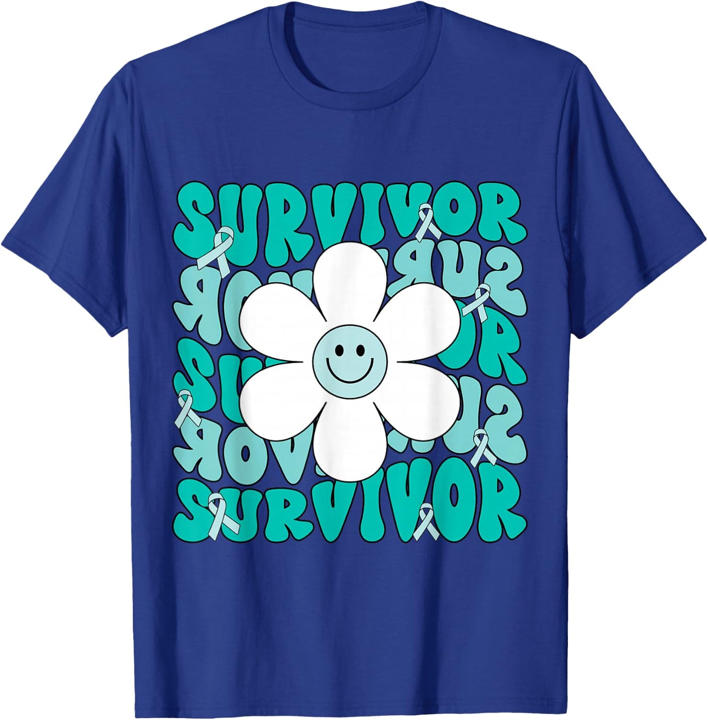 Ovarian Cancer Teal Ribbon Ovarian Cancer Survivor T-Shirt - T-Shirt | Royal