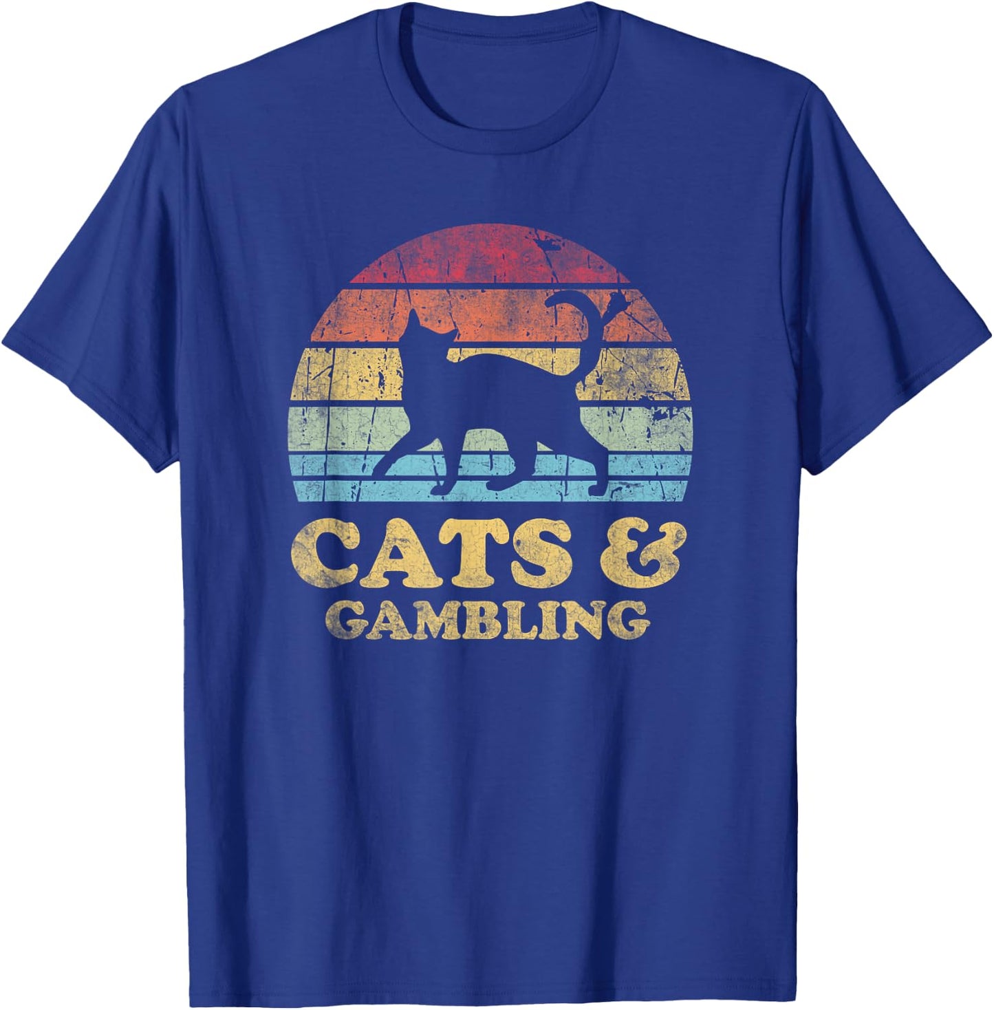 Funny Cats Gambling Vintage Distressed Retro Hobby T-Shirt - T-Shirt | Royal