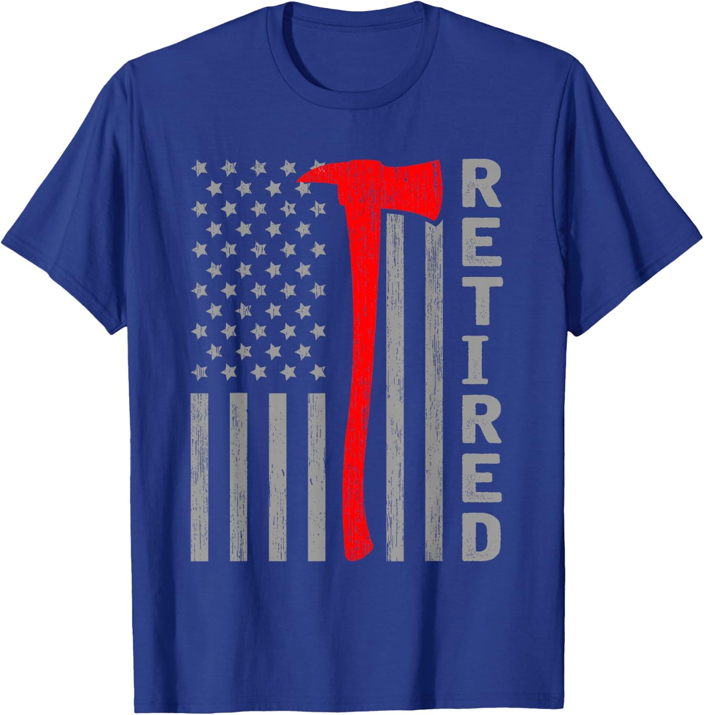 Funny Retired Firefighter USA Flag Fireman Retirement Outfit T-Shirt - T-Shirt | Royal