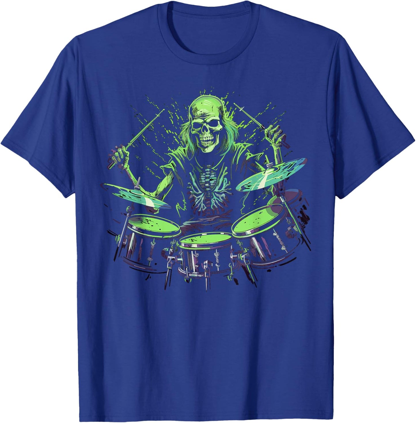 Skeleton Drummer Guy Rock And Roll Band Rock On Drum Kit T-Shirt - T-Shirt | Royal