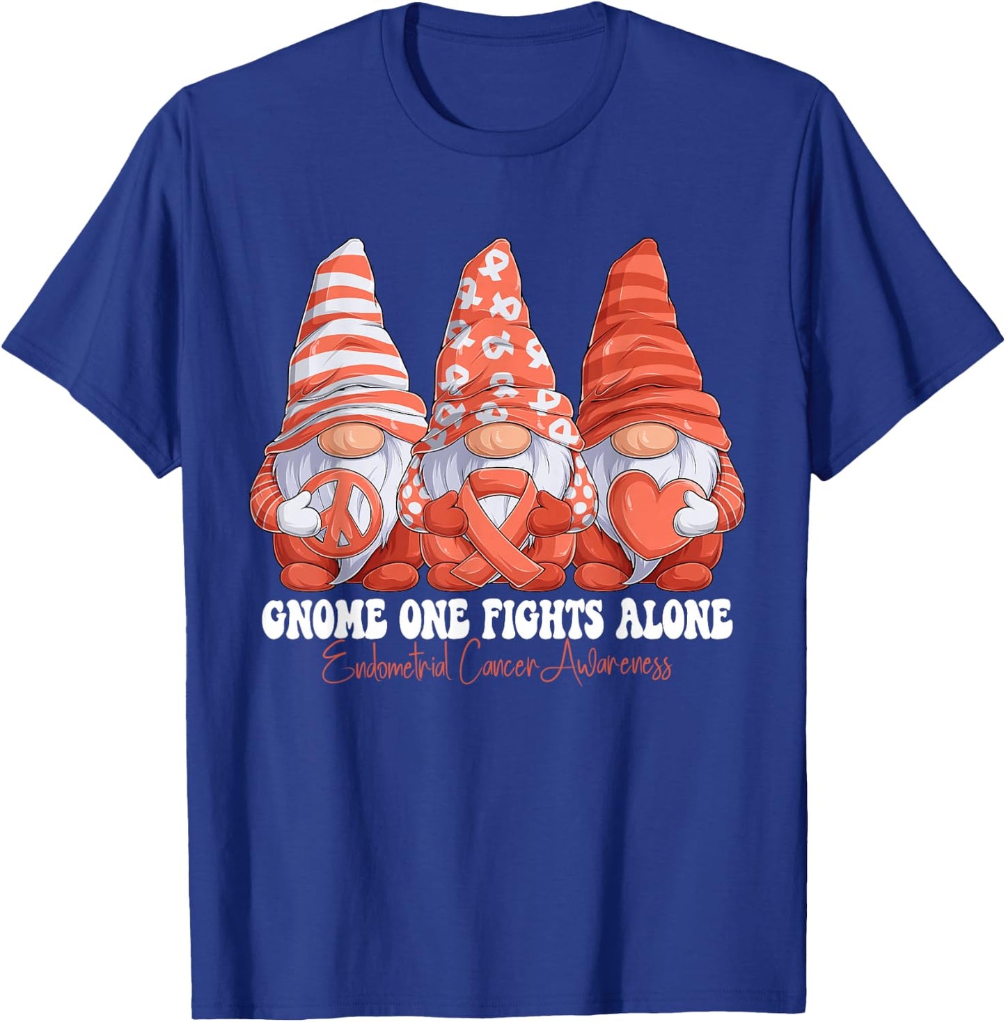 Endometrial Cancer Awareness Month Peach Ribbon Gnomies T-Shirt - T-Shirt | Royal