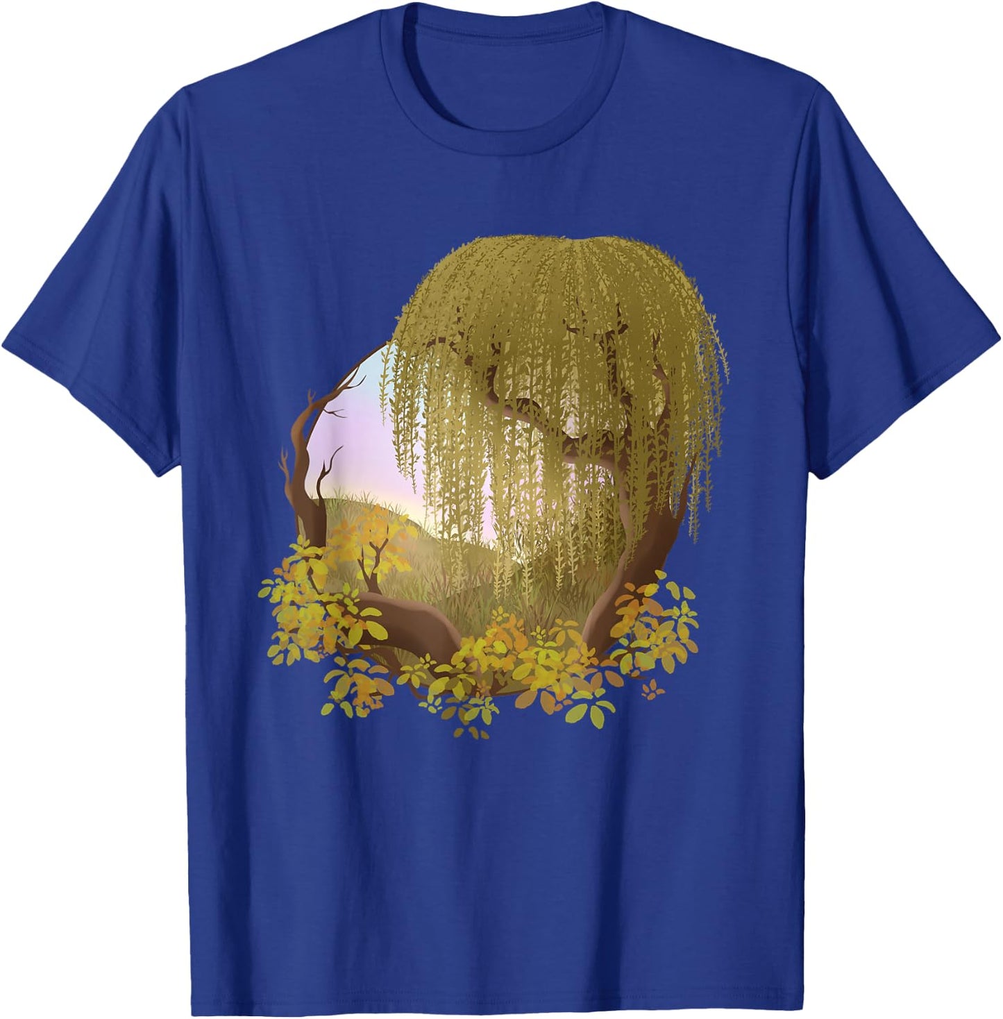 Hill Landscape with Tree Weeping Willow T-Shirt - T-Shirt | Royal