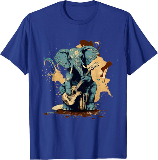 Rock & Roll Elephant playing a guitar T-Shirt - T-Shirt | Royal